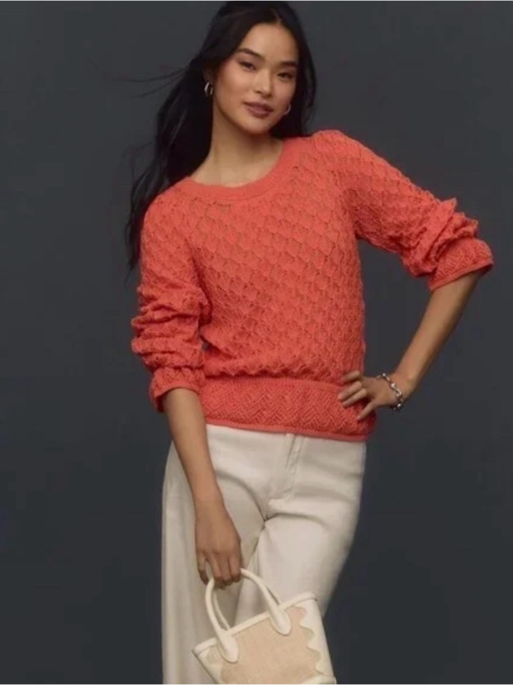 Anthropologie Coral Textured Crewneck Sweater size M NWT